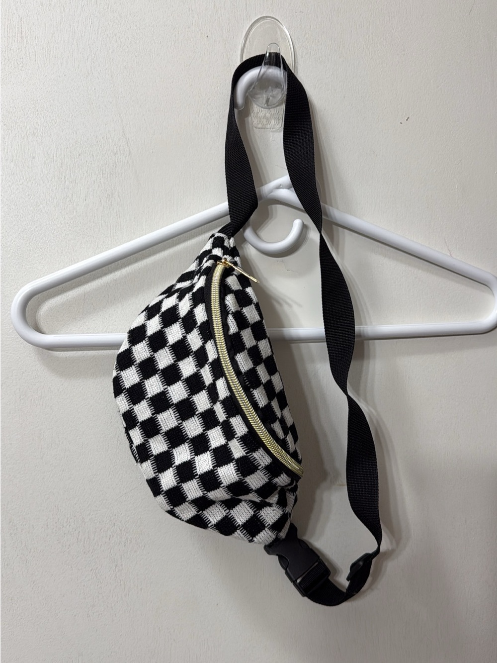 Checkerboard Black & White Knit Waist Bag